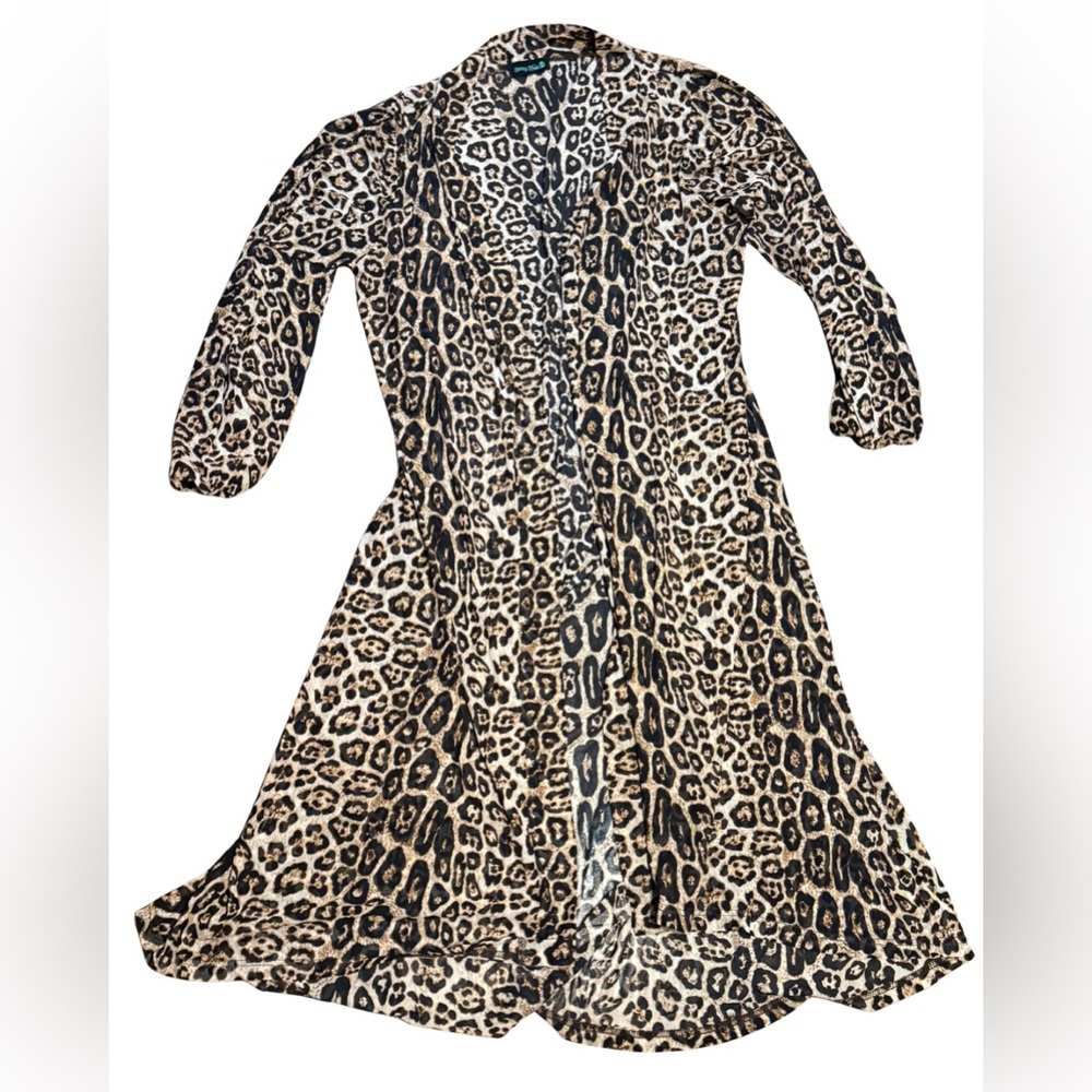 Mob‎ Wife Leopard Print Open Front Duster Western Core Sheer Long Cardigan